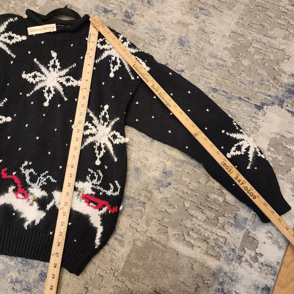 NWT Vintage Lauren Hansen‎ Roll Neck Hand Knitted Snowflake Reindeer Sweater L